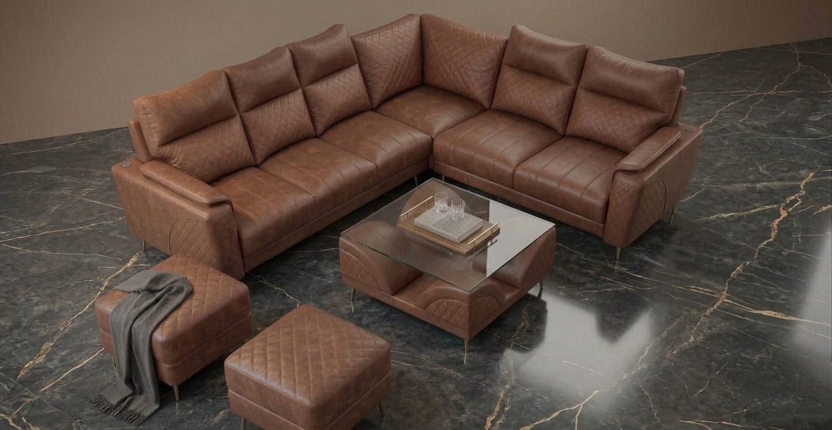 American Sofa Set  3 + 2 + Corner + 2 Ottoman + Glass Coffee Table