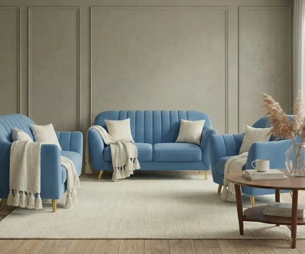 Crown Sofa Set – Blue | Single, Two Seater & Three Seater