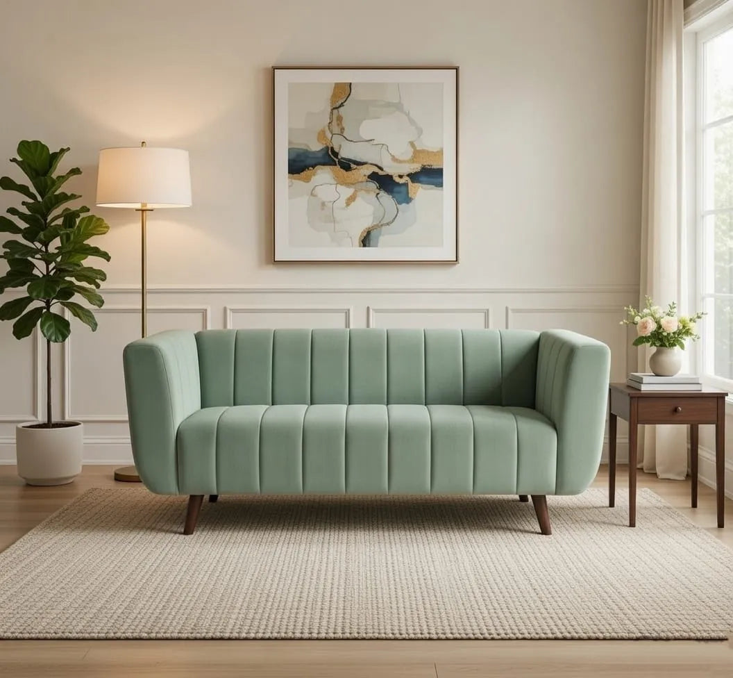 Kiki Green Channel Tufted Fabric Sofa – 1, 2 & 3 Seater