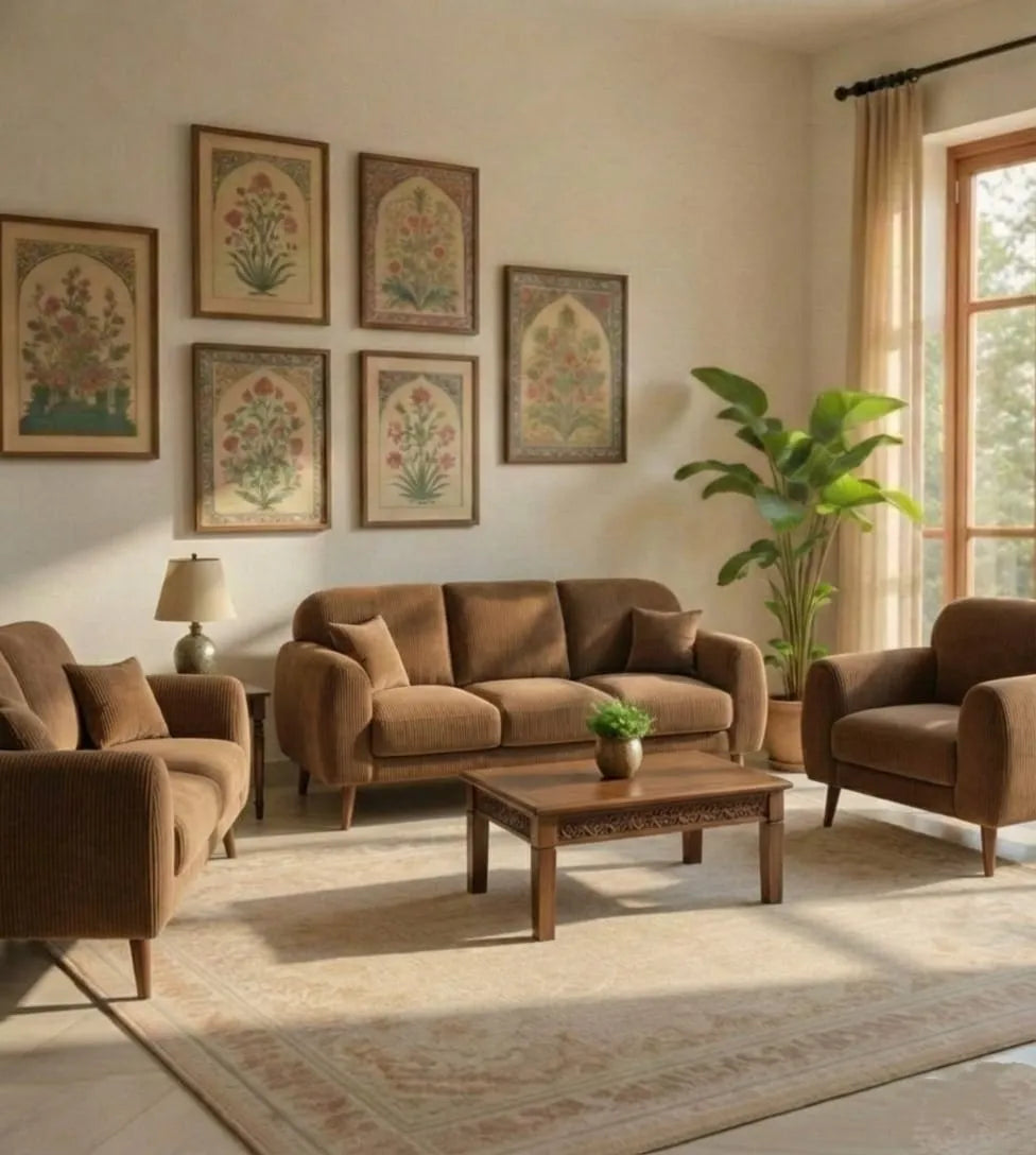 Kremlin Beige & Brown Fabric Sofa – 1, 2 & 3 Seater