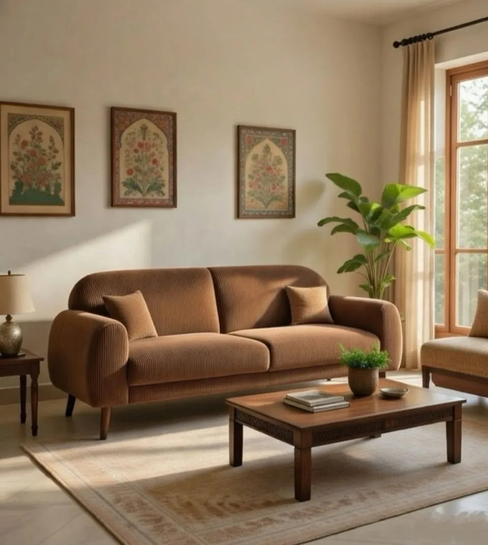 Kremlin Beige & Brown Fabric Sofa – 1, 2 & 3 Seater