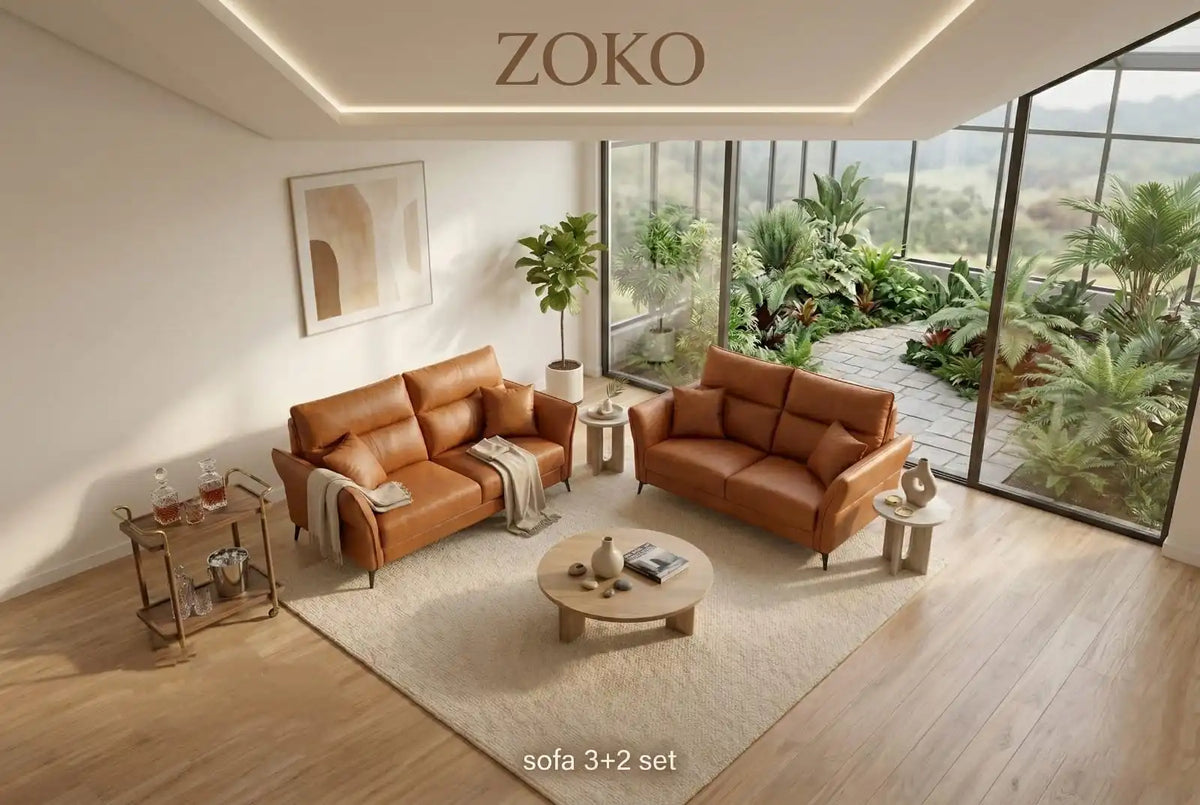 Zoko Brown Leather Sofa Set (3+2) for Living Room