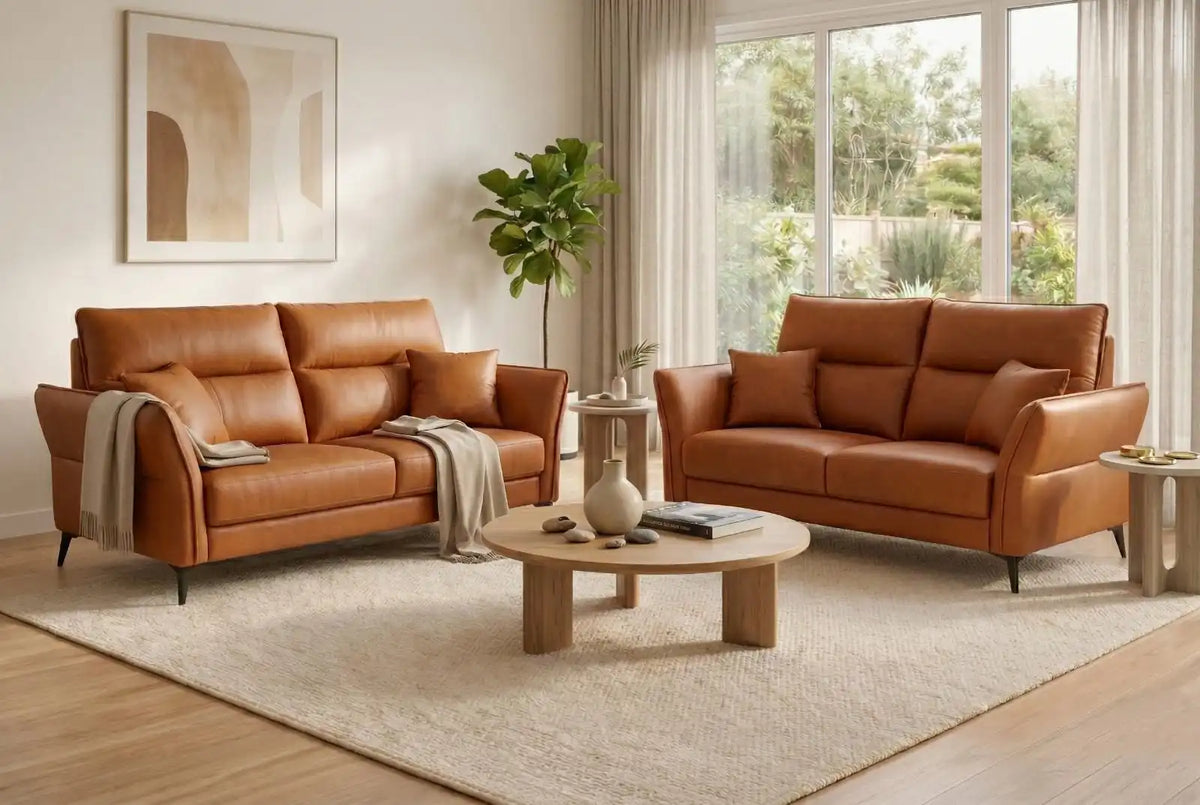 Zoko Brown Leather Sofa Set (3+2) for Living Room