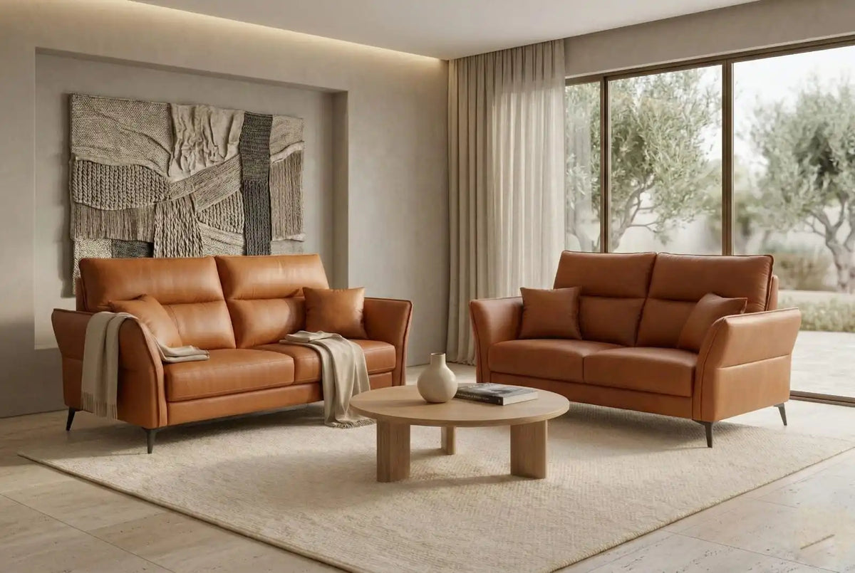 Zoko Brown Leather Sofa Set (3+2) for Living Room