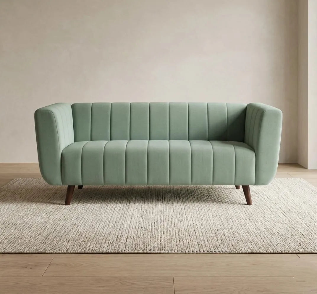 Kiki Green Channel Tufted Fabric Sofa – 1, 2 & 3 Seater